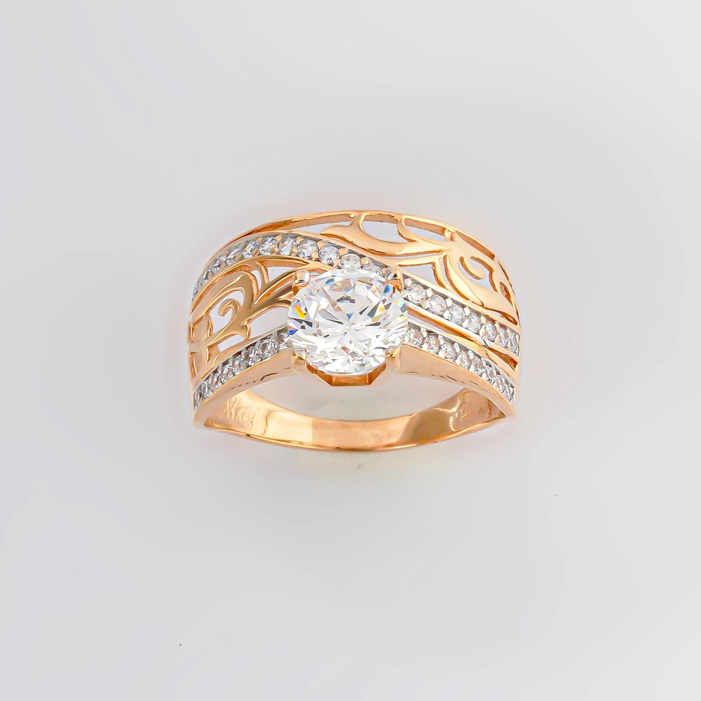 Кольцо с фианитом из красного золота 585 пробы