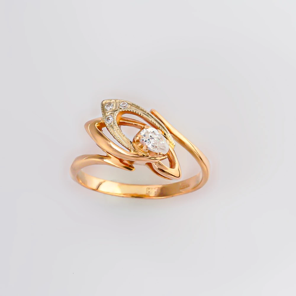 Кольцо с фианитом из красного золота 585 пробы