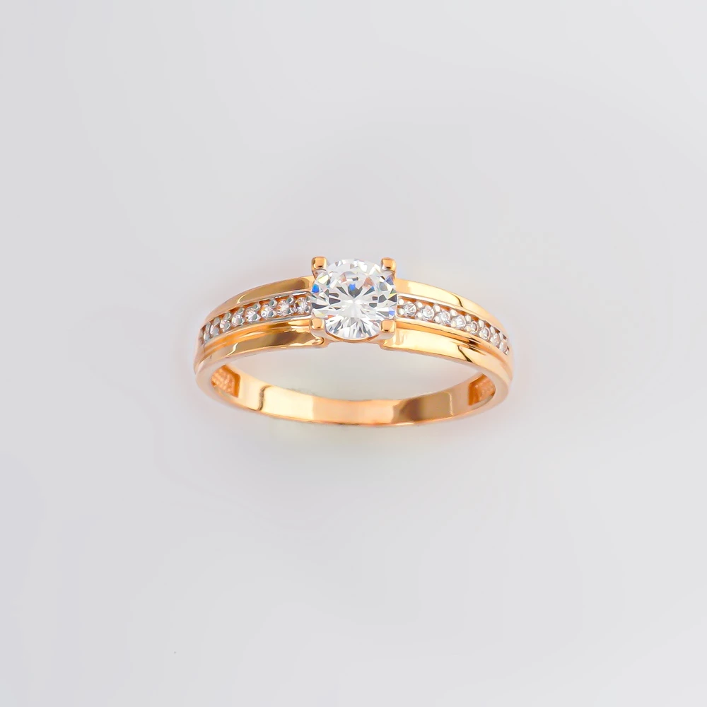 Кольцо с фианитом из красного золота 585 пробы