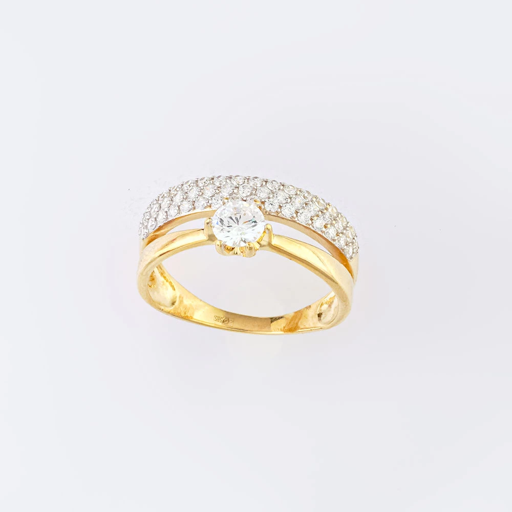 Кольцо с фианитом из желтого золота 585 пробы