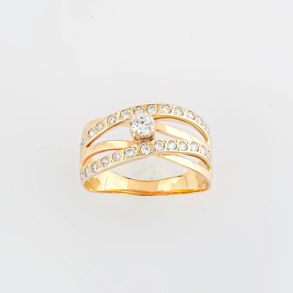 Кольцо с фианитом из красного золота 585 пробы