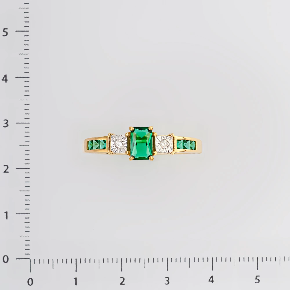 Кольцо с изумрудом синтетическим из желтого золота 585 пробы