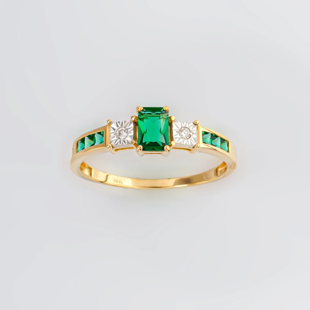 Кольцо с изумрудом синтетическим из желтого золота 585 пробы