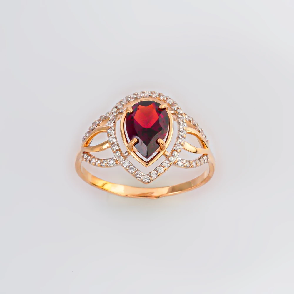 Кольцо с гранатом из красного золота 585 пробы