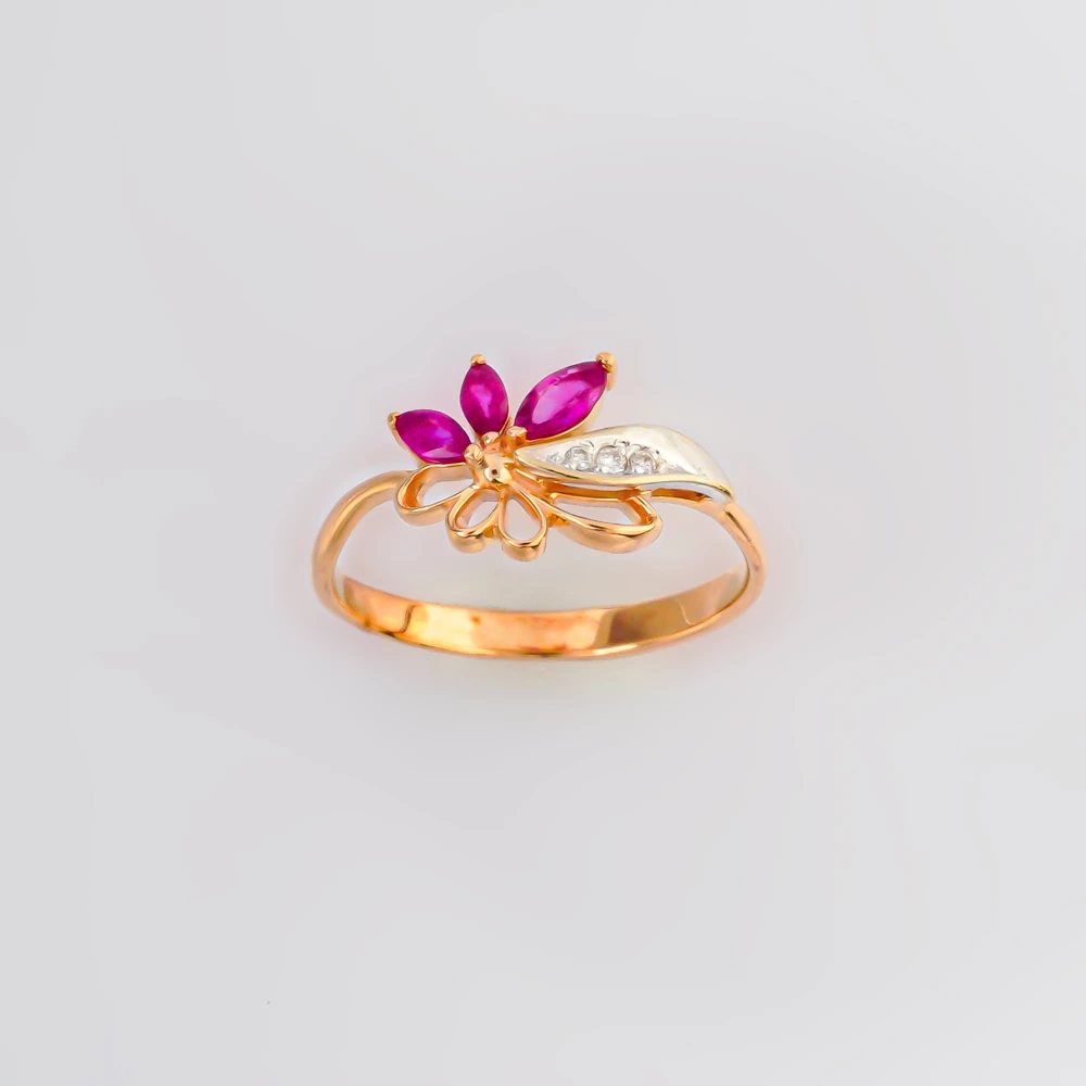 Кольцо с рубином из красного золота 585 пробы