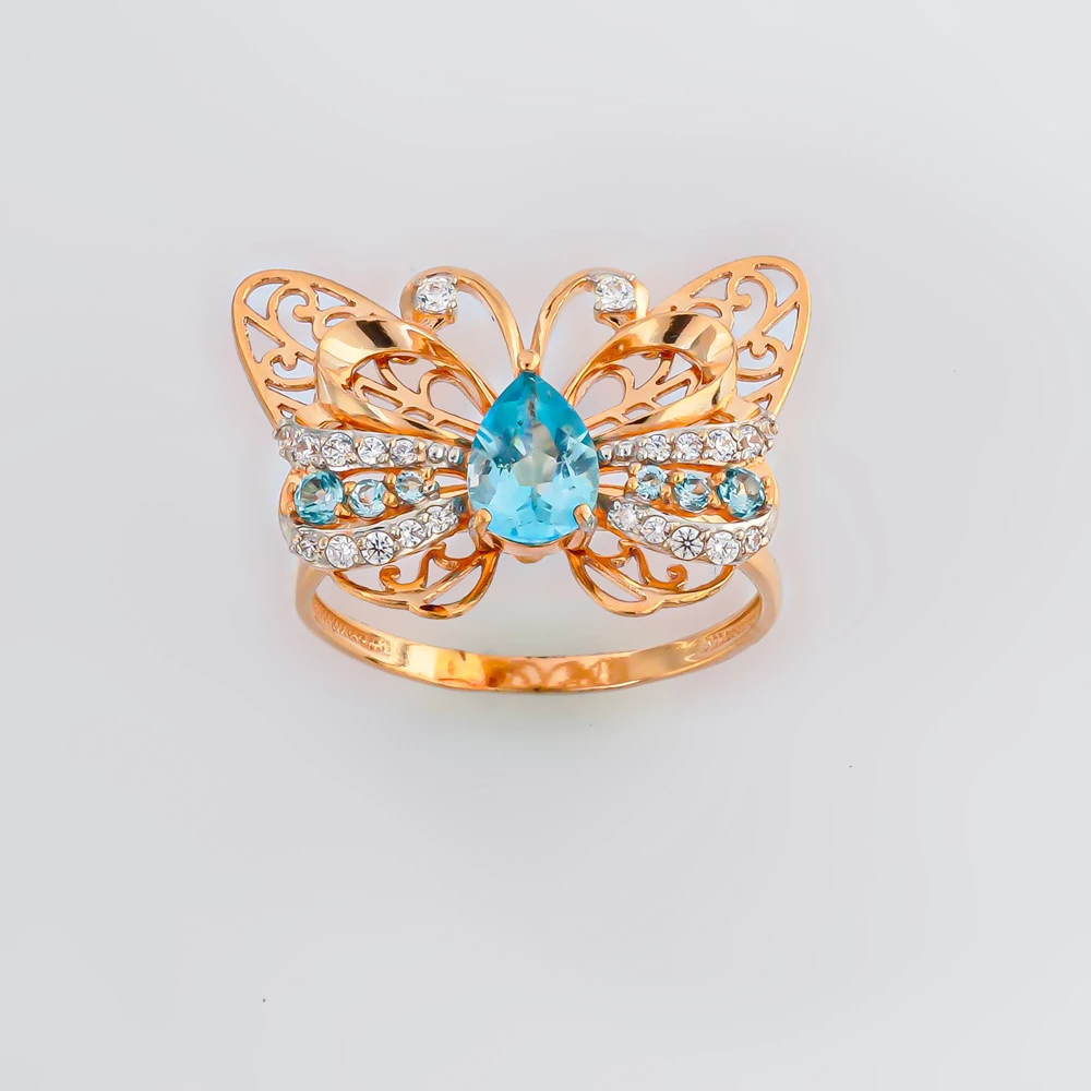 Кольцо с топазом из красного золота 585 пробы