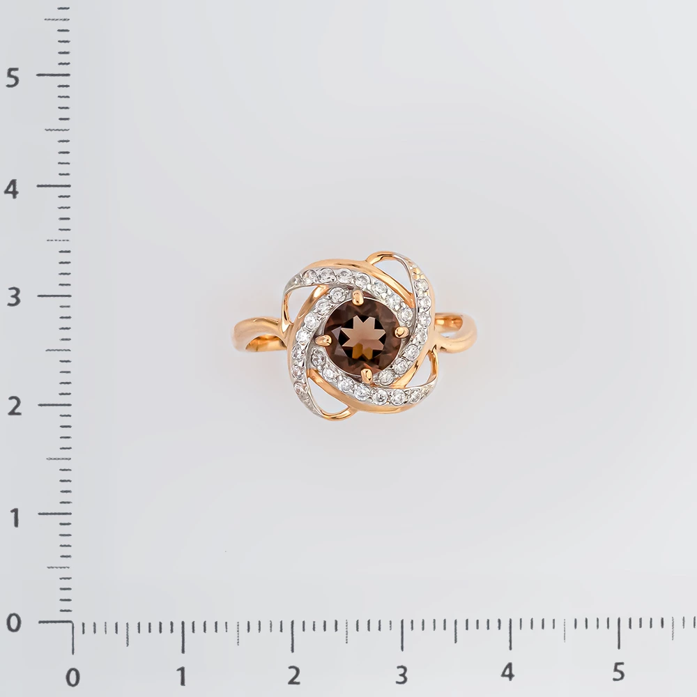 Кольцо с раух-топазом из красного золота 585 пробы