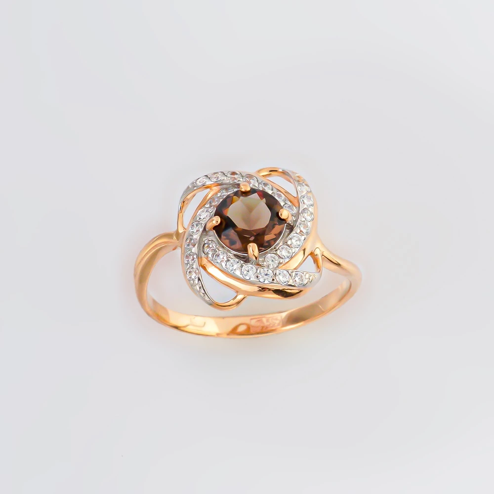 Кольцо с раух-топазом из красного золота 585 пробы