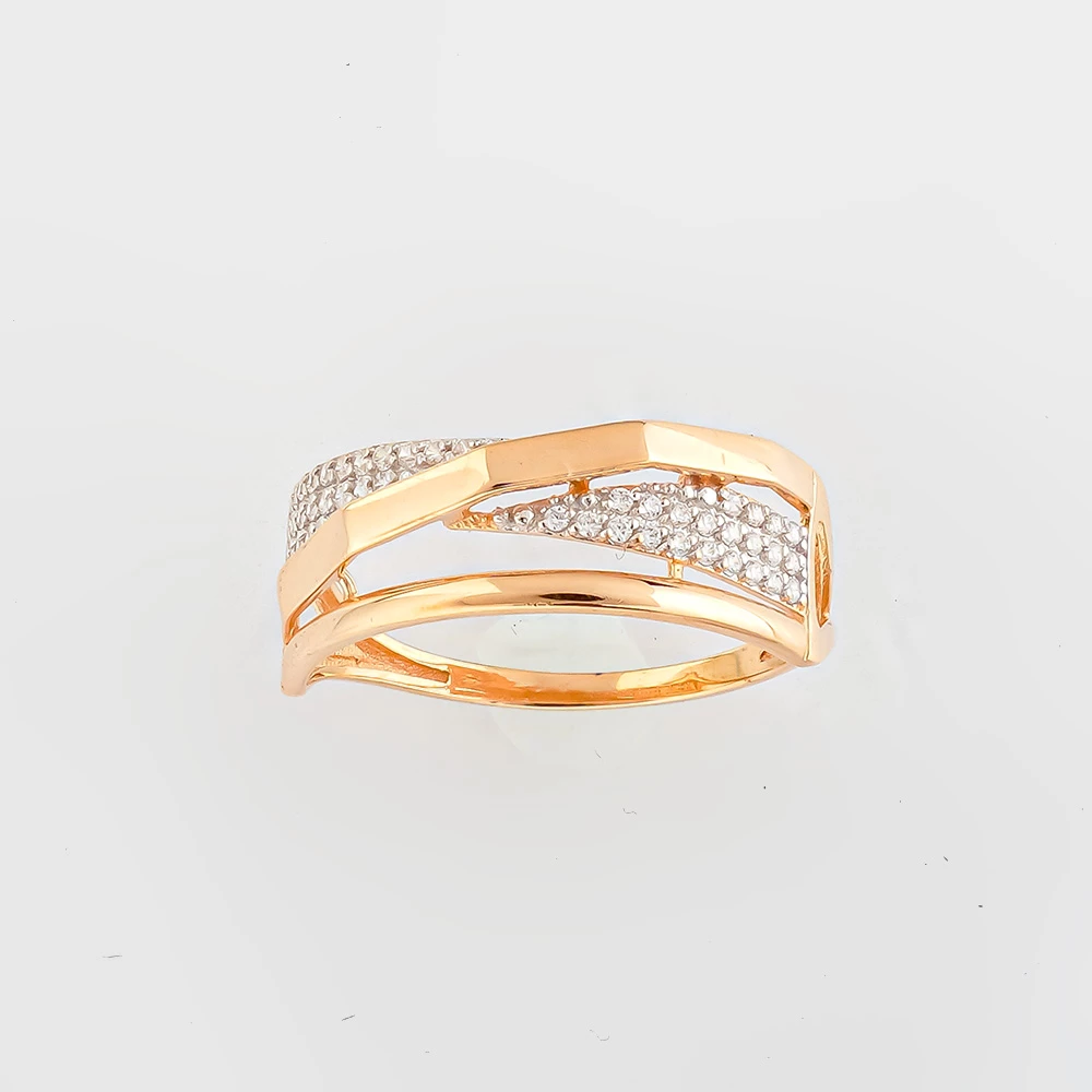 Кольцо с фианитом из красного золота 585 пробы