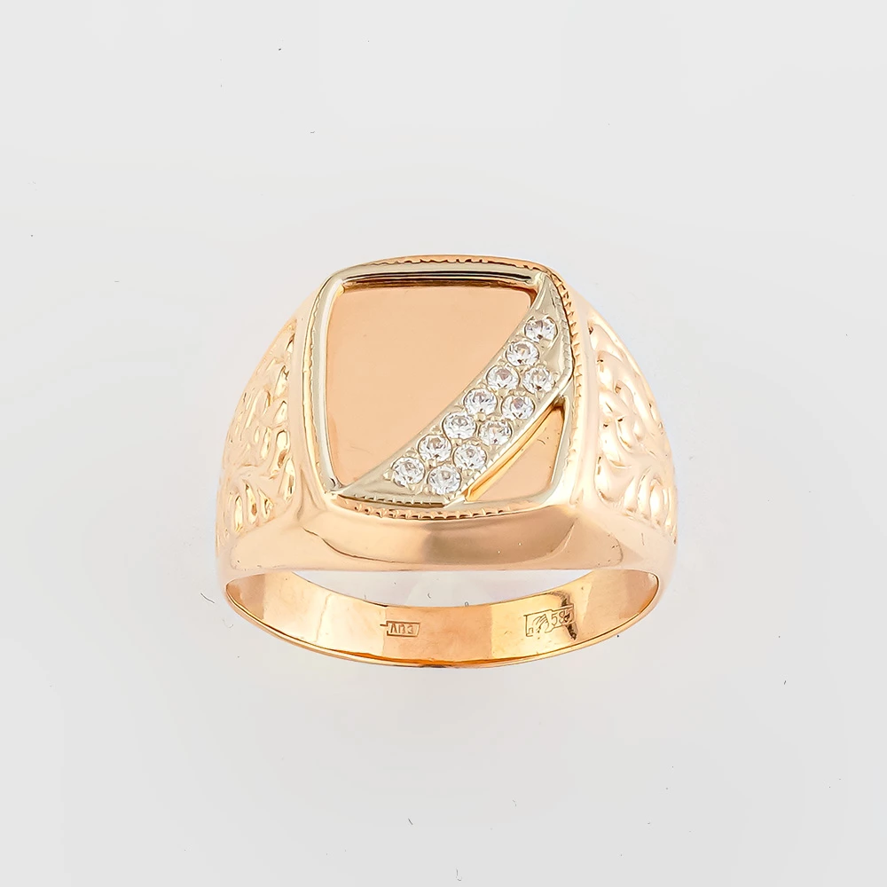 Кольцо с фианитом из красного золота 585 пробы