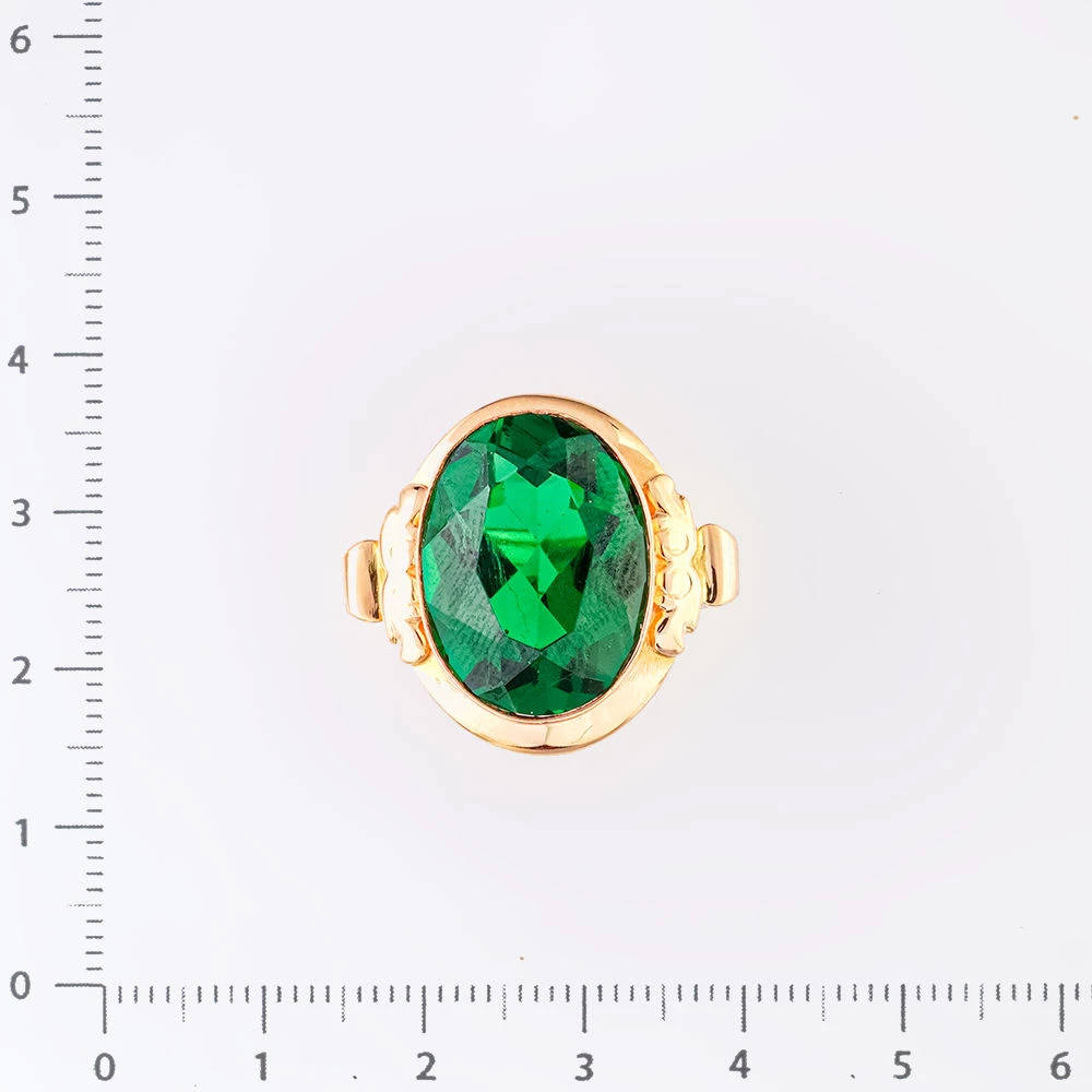 Кольцо с изумрудом синтетическим из красного золота 583 пробы