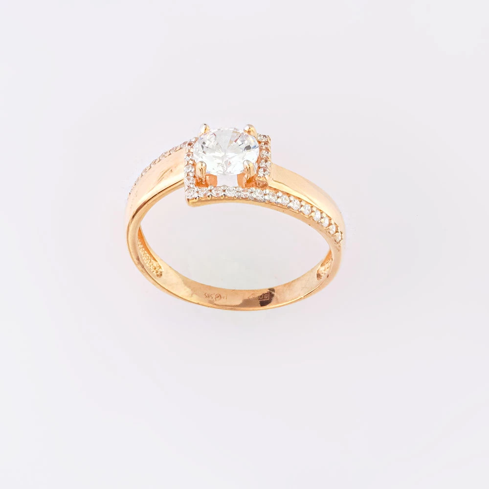 Кольцо с фианитом из красного золота 585 пробы