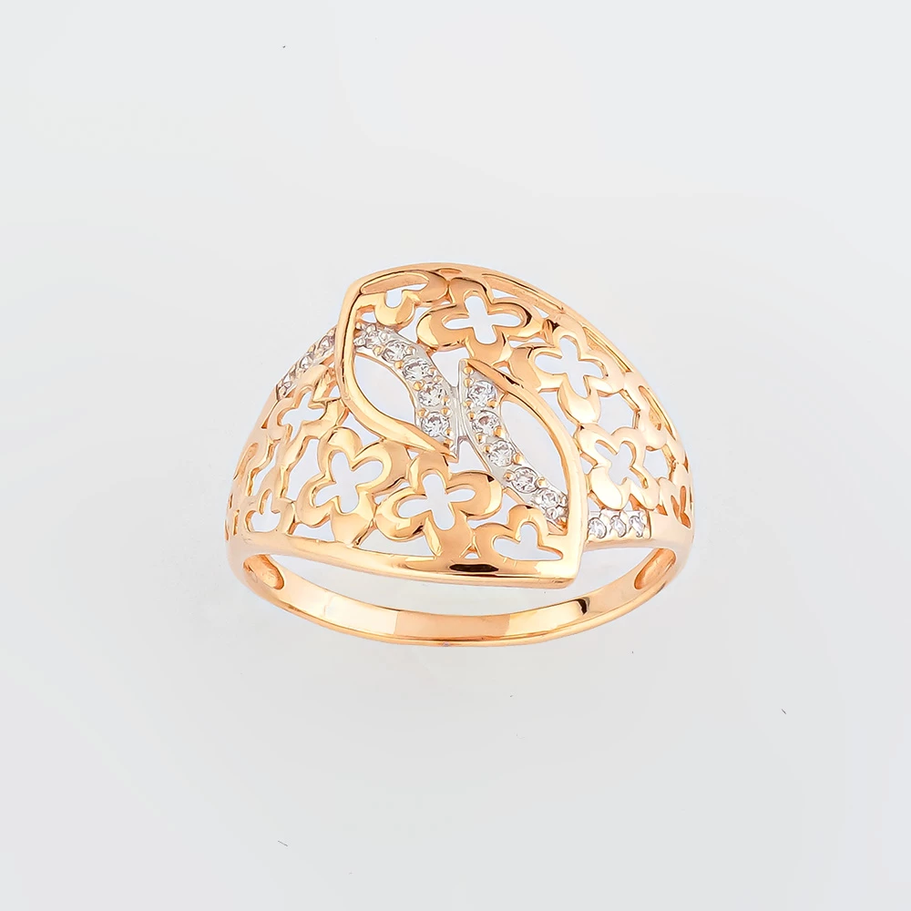 Кольцо с фианитом из красного золота 585 пробы