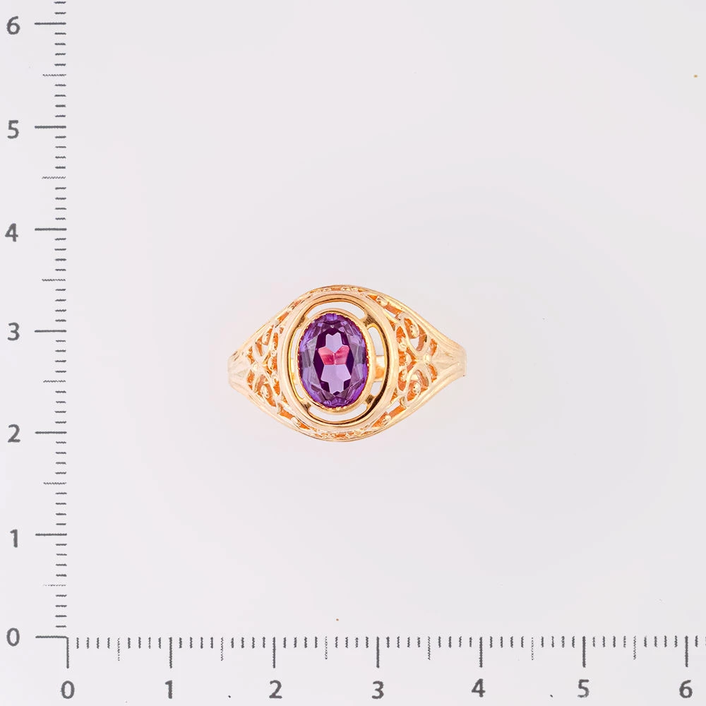 Кольцо с александритом синтетическим из красного золота 585 пробы