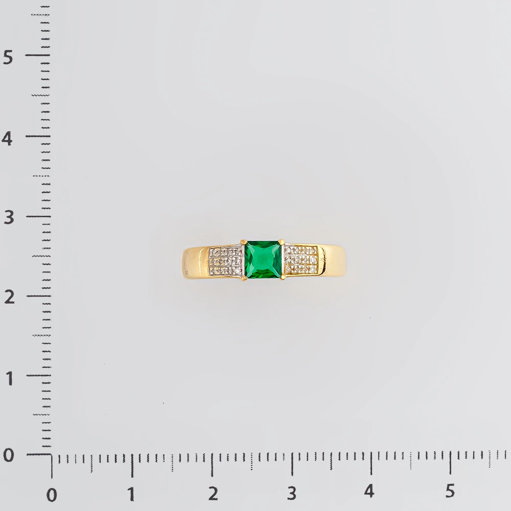 Кольцо с изумрудом синтетическим из желтого золота 585 пробы