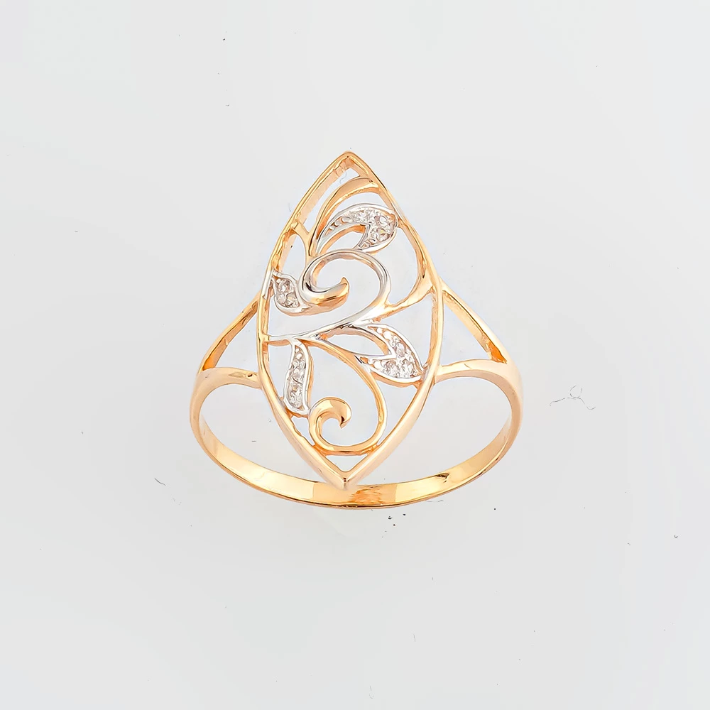 Кольцо с фианитом из красного золота 585 пробы