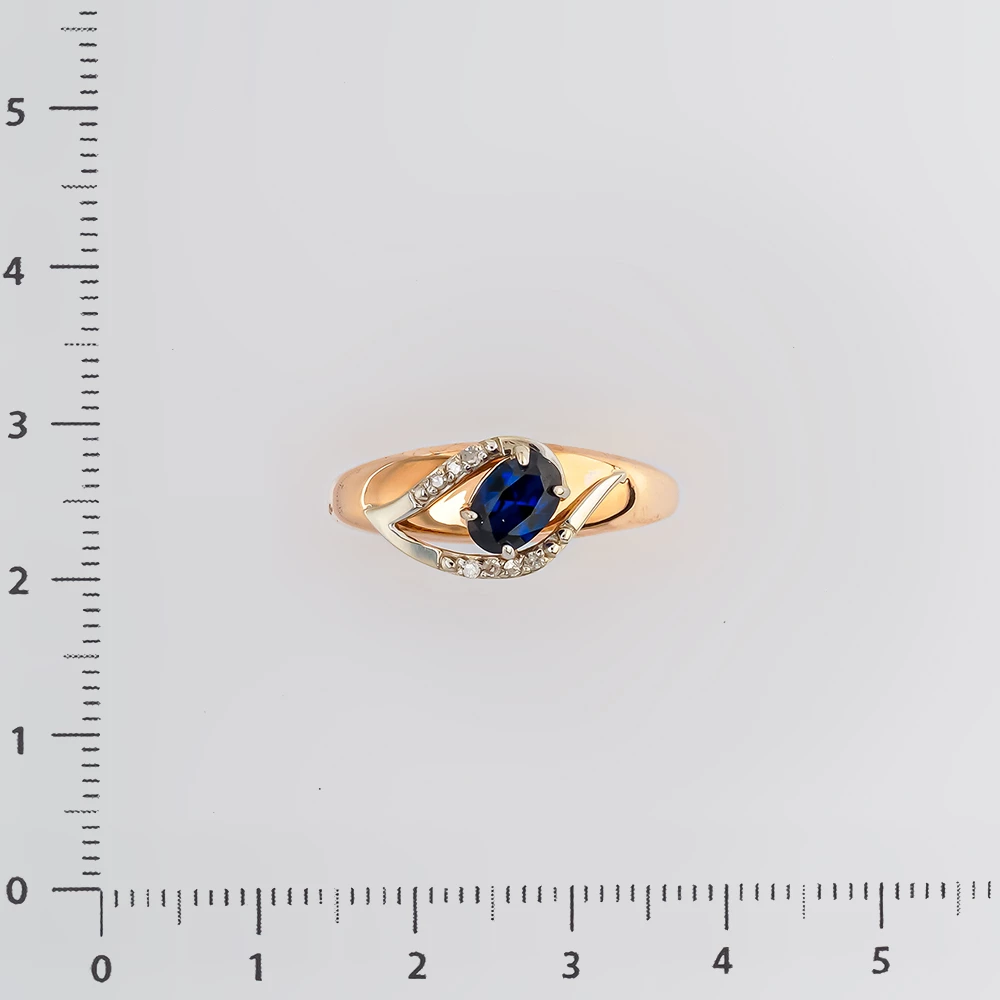 Кольцо с сапфиром синтетическим из красного золота 585 пробы