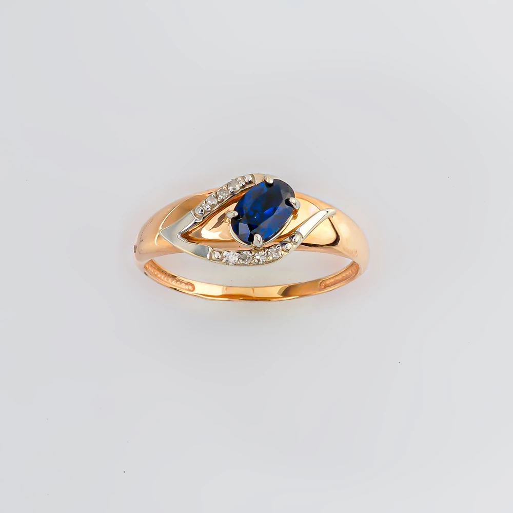 Кольцо с сапфиром синтетическим из красного золота 585 пробы