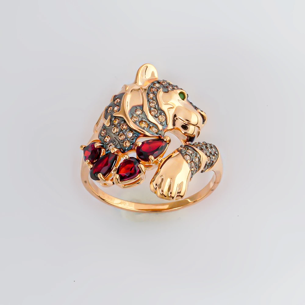 Кольцо с гранатом из красного золота 585 пробы