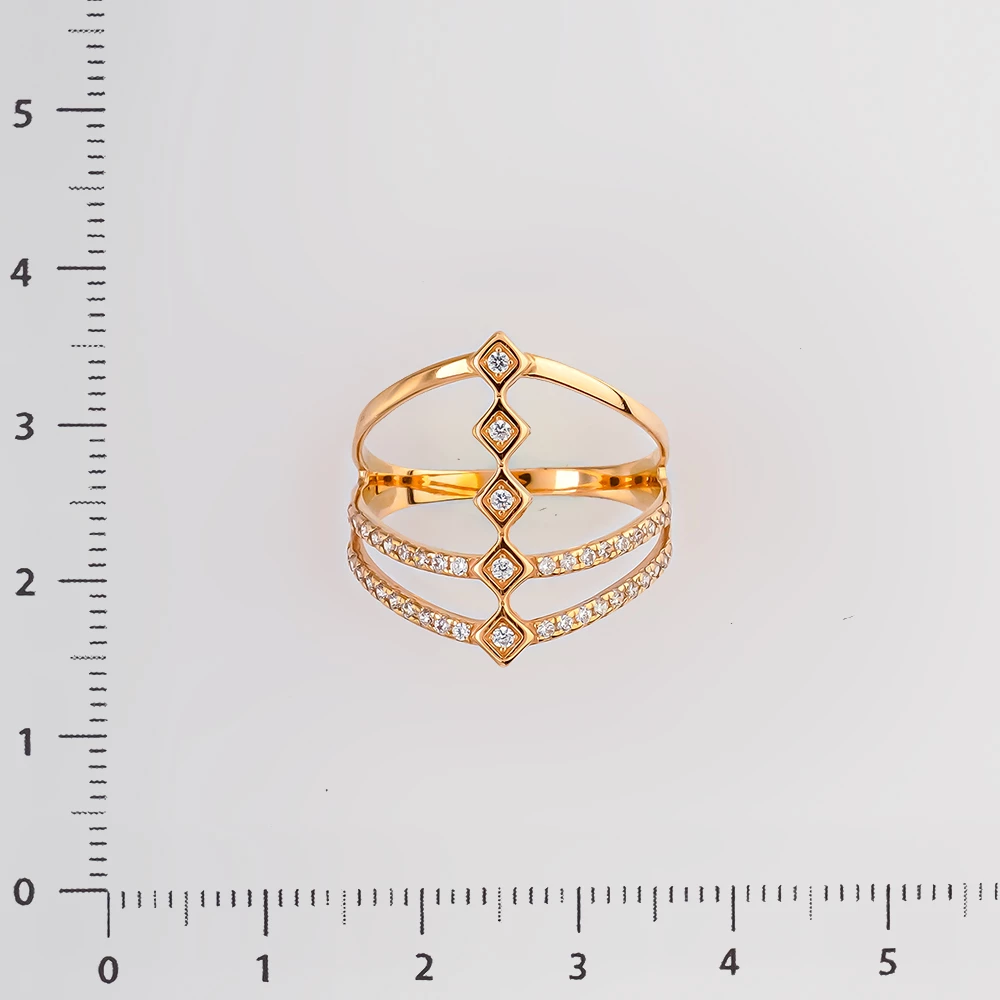 Кольцо с фианитом из красного золота 585 пробы