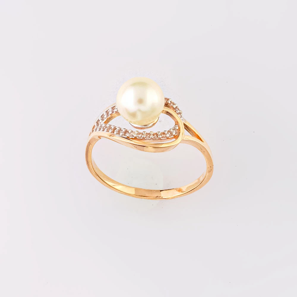 Кольцо с культивированным жемчугом из красного золота 585 пробы