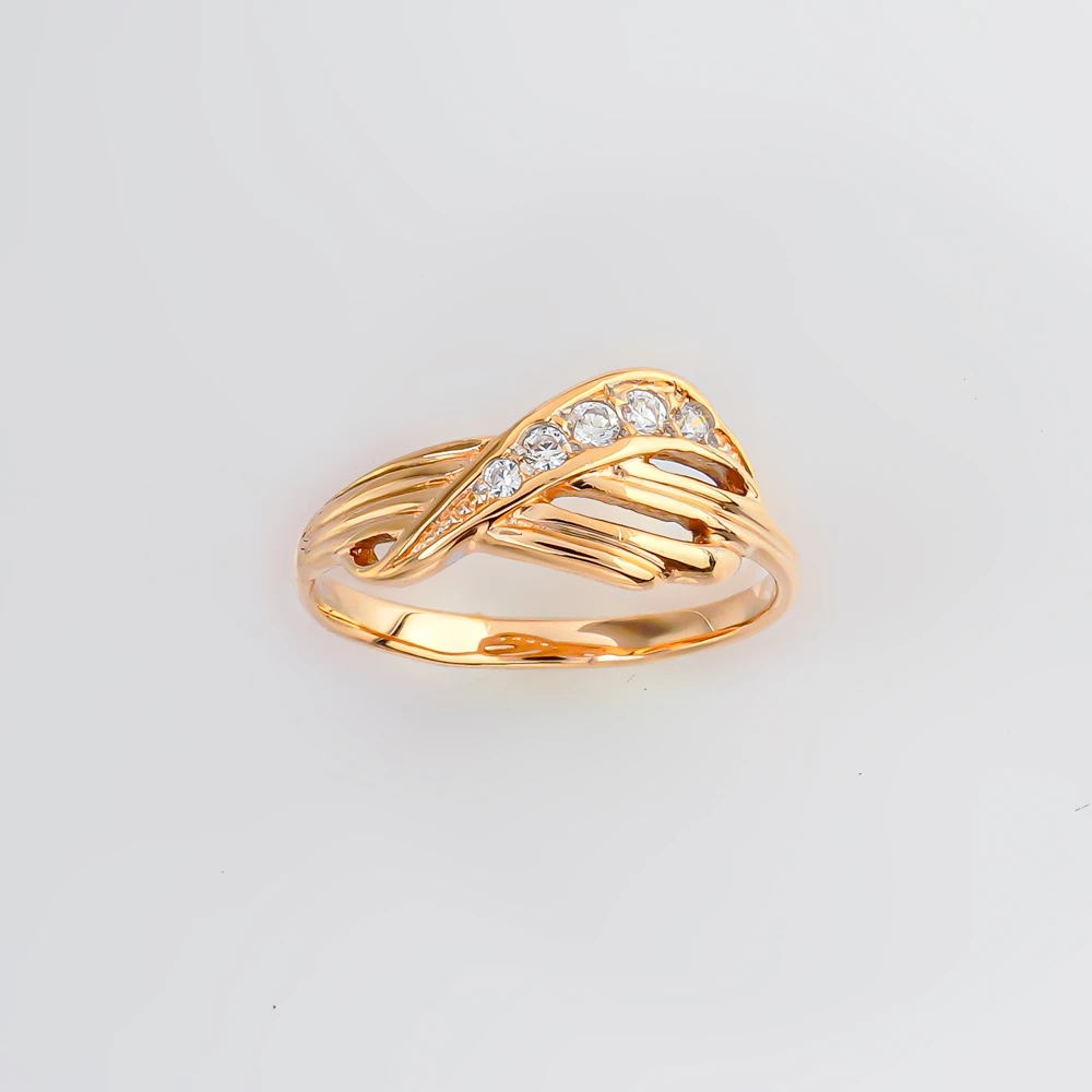 Кольцо с фианитом из красного золота 585 пробы