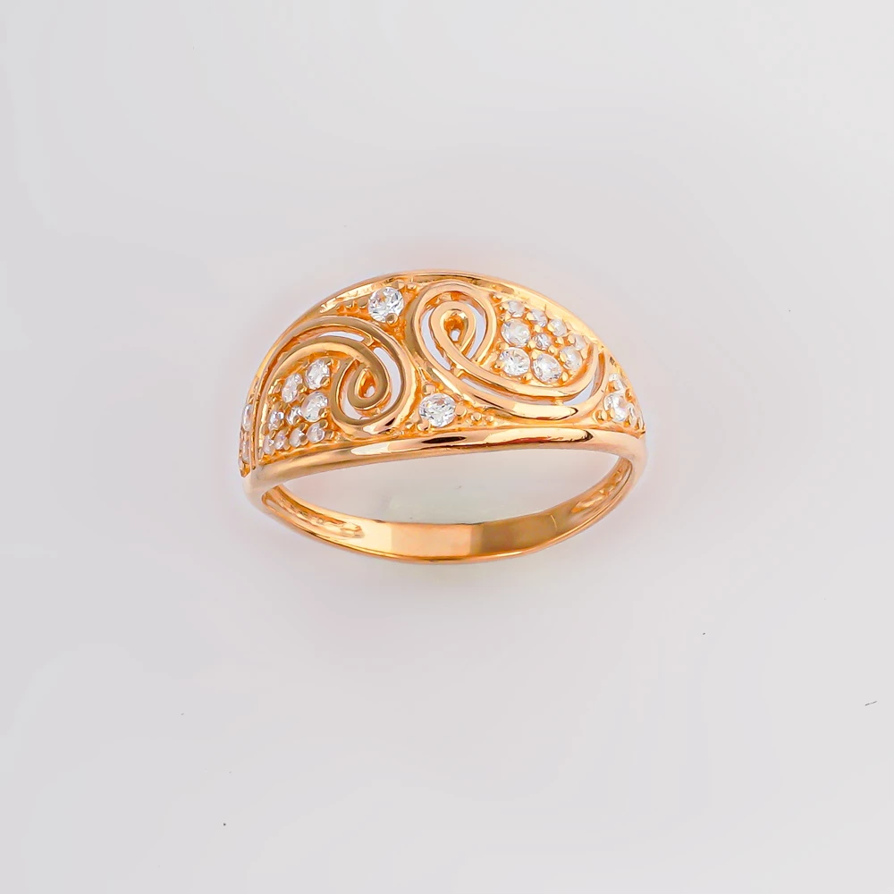 Кольцо с фианитом из красного золота 585 пробы