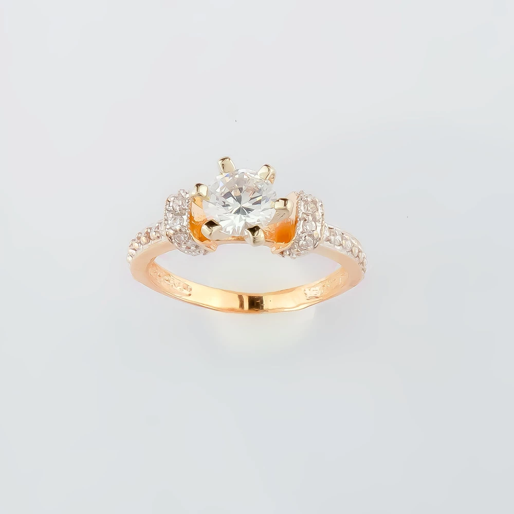 Кольцо с фианитом из красного золота 585 пробы