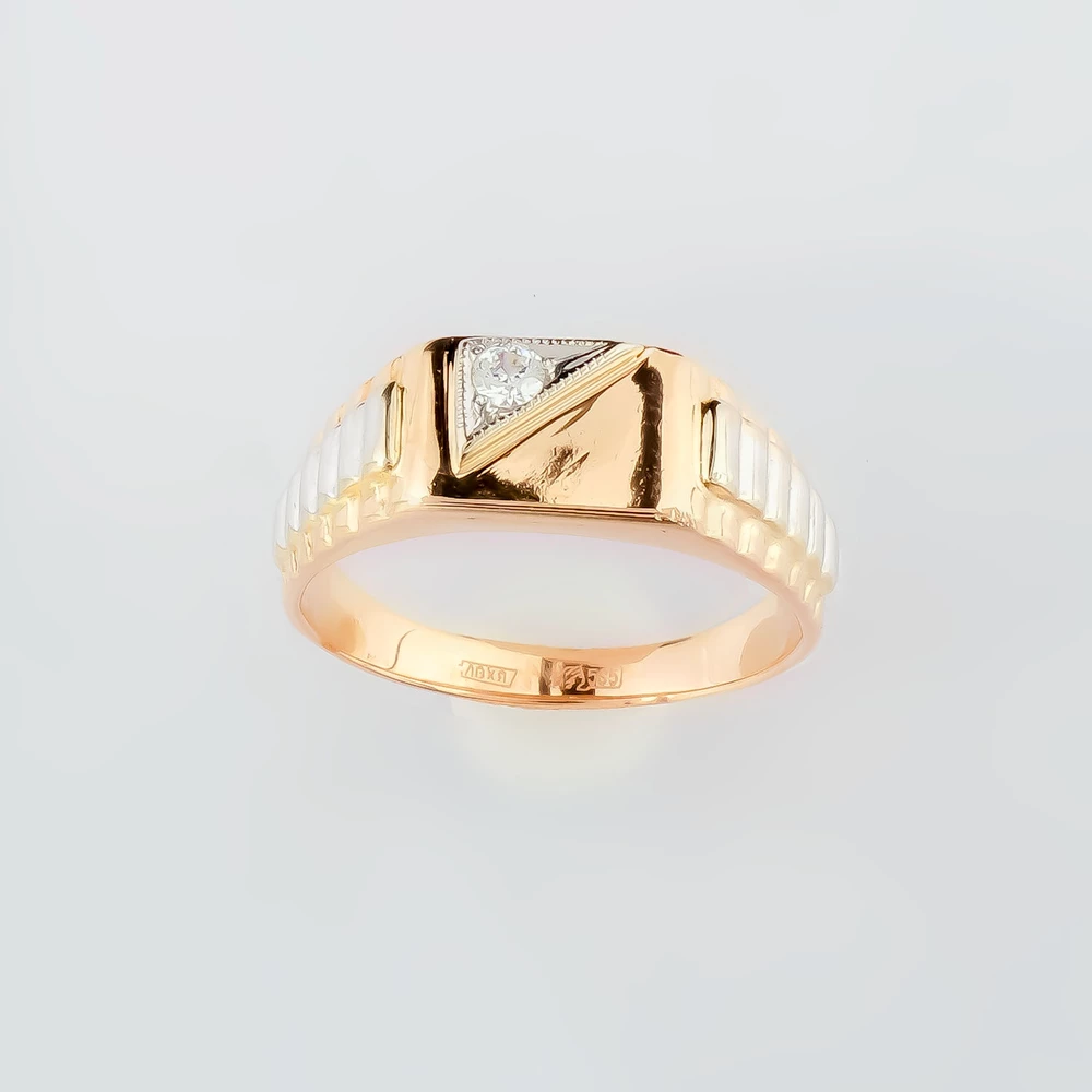 Кольцо с фианитом из красного золота 585 пробы