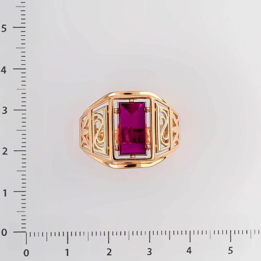 Кольцо с рубином синтетическим из красного золота 585 пробы