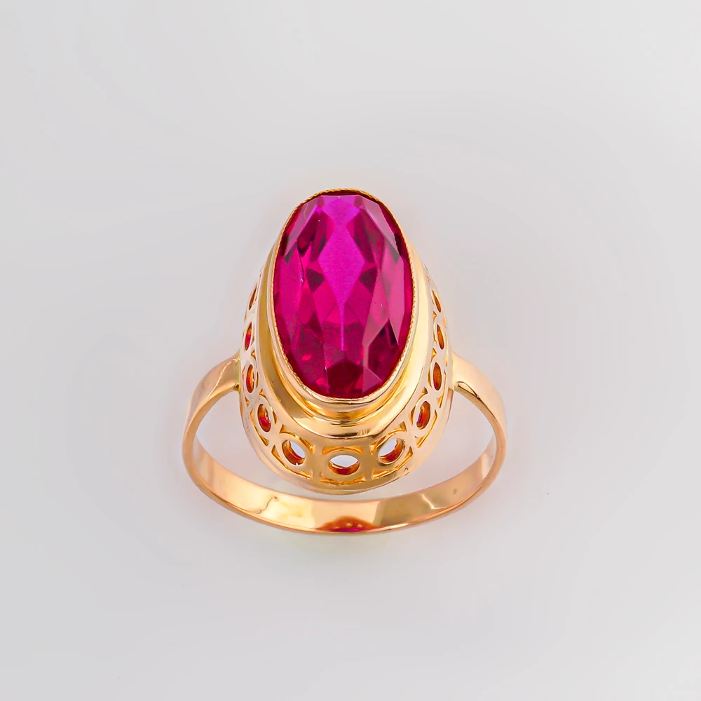 Кольцо с фианитом из красного золота 583 пробы