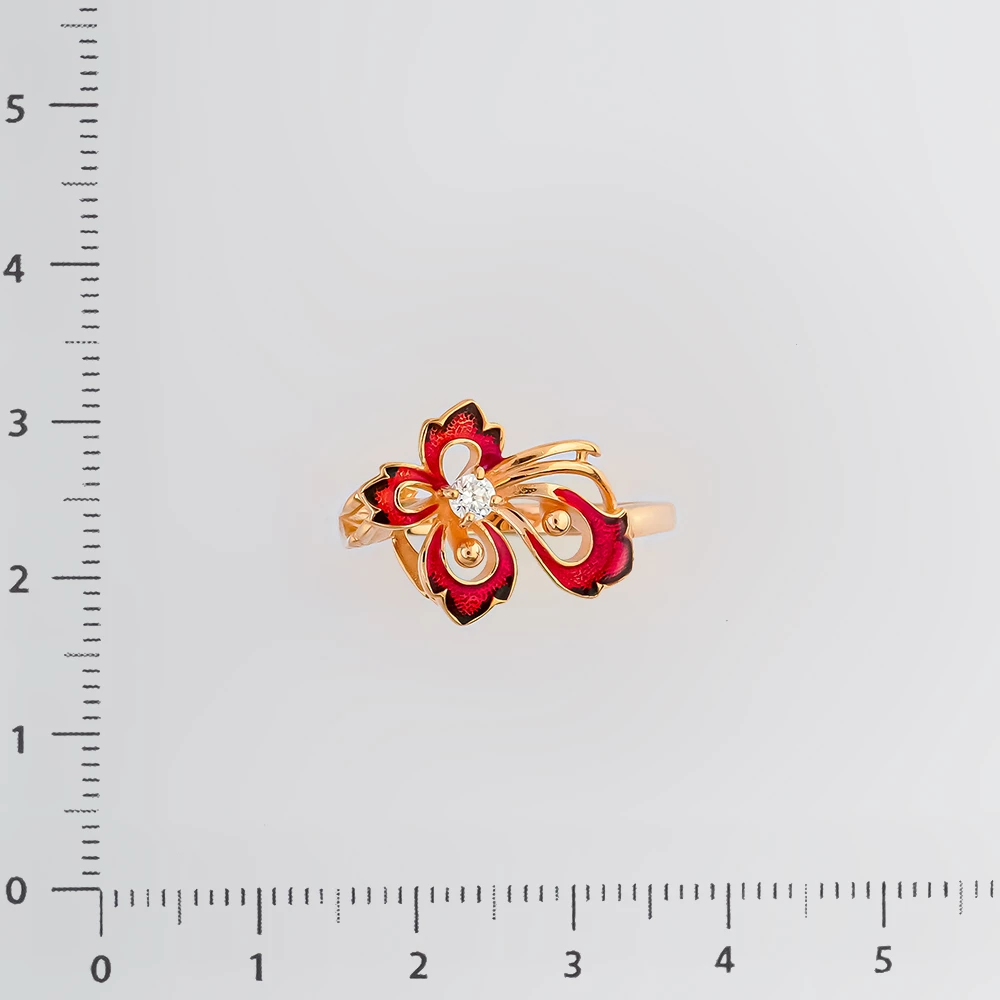 Кольцо с эмалью из красного золота 585 пробы