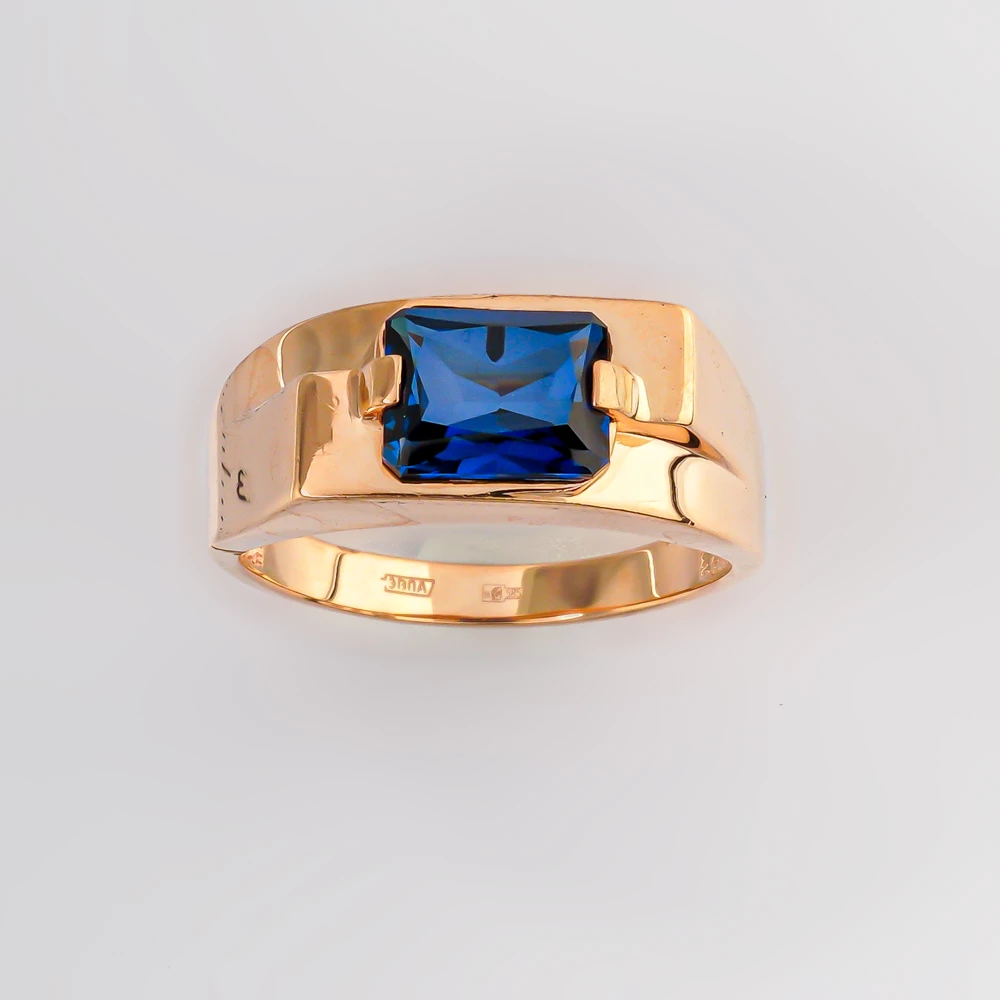Кольцо с сапфиром синтетическим из красного золота 585 пробы
