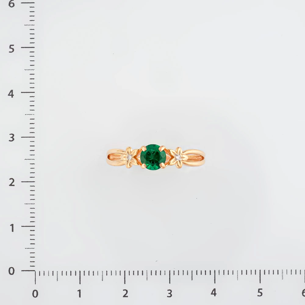 Кольцо с изумрудом синтетическим из красного золота 585 пробы