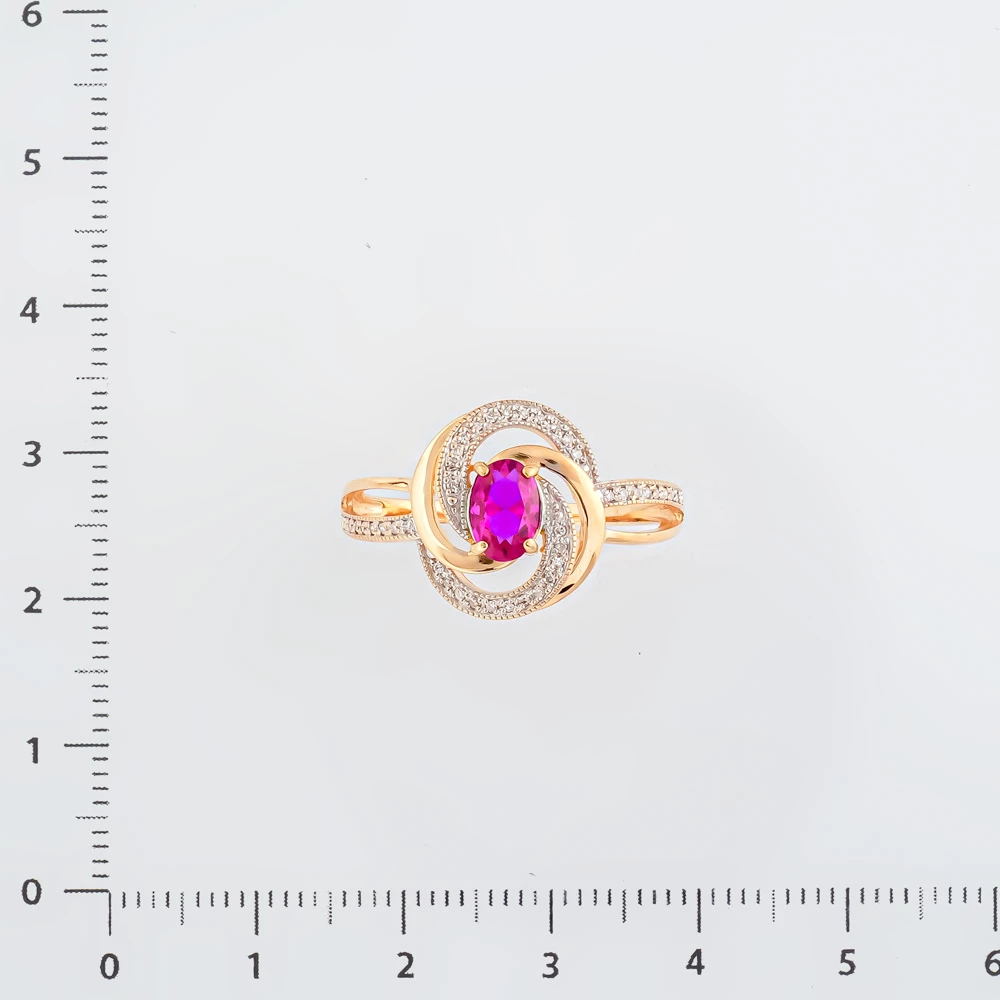 Кольцо с рубином синтетическим из красного золота 585 пробы