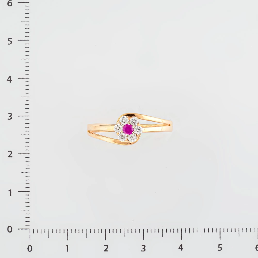 Кольцо с рубином синтетическим из красного золота 585 пробы