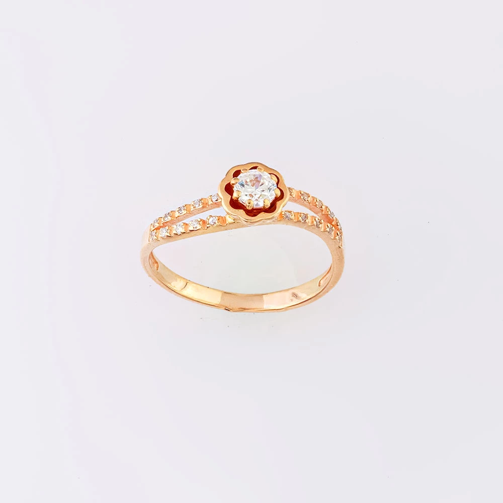 Кольцо с фианитом из красного золота 585 пробы