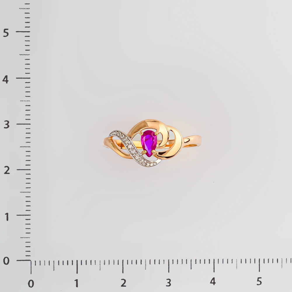 Кольцо с рубином синтетическим из красного золота 585 пробы
