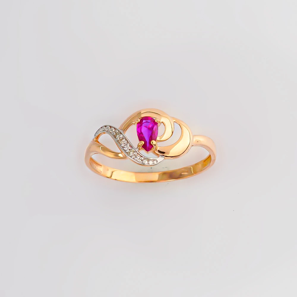 Кольцо с рубином синтетическим из красного золота 585 пробы