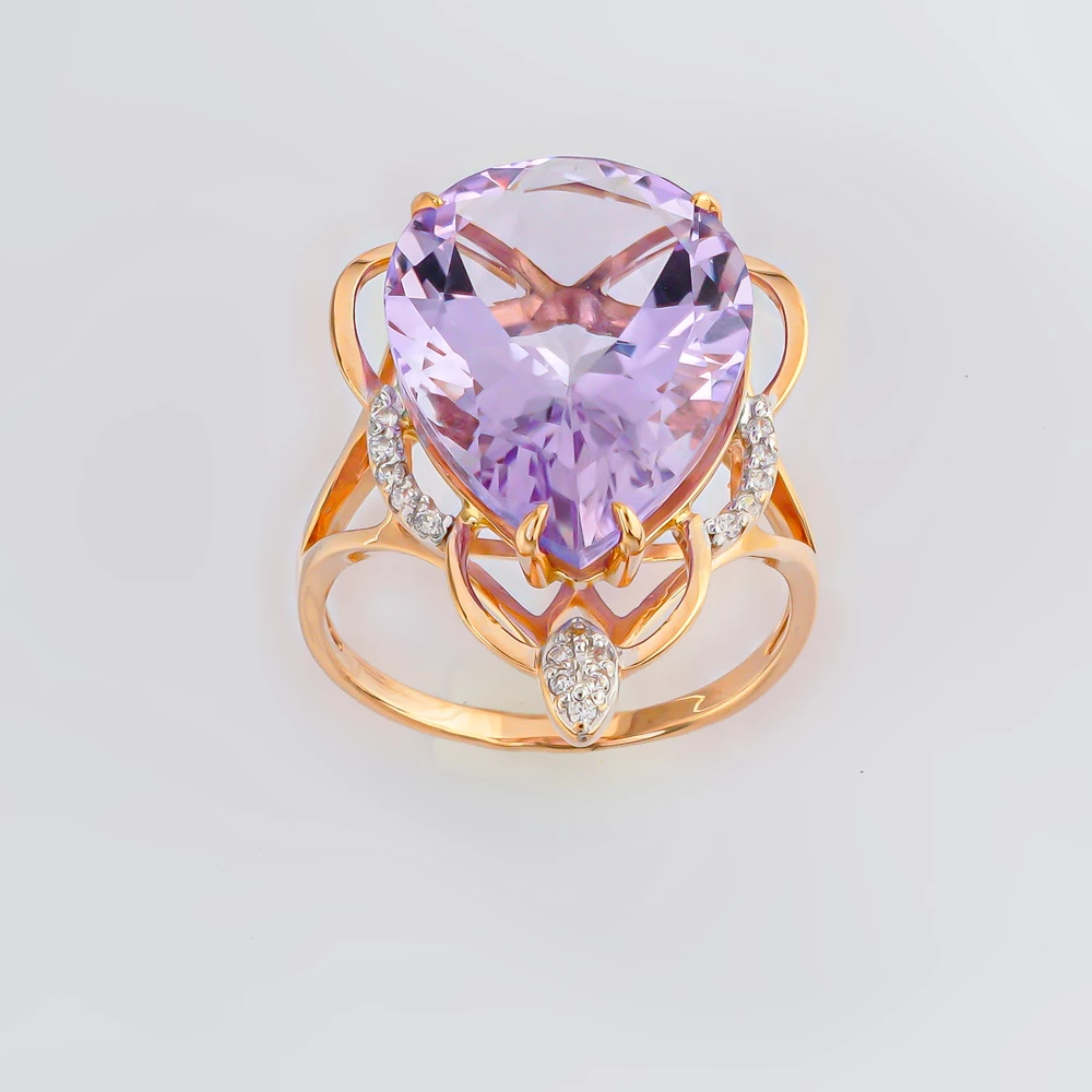 Кольцо с аметистом из красного золота 585 пробы