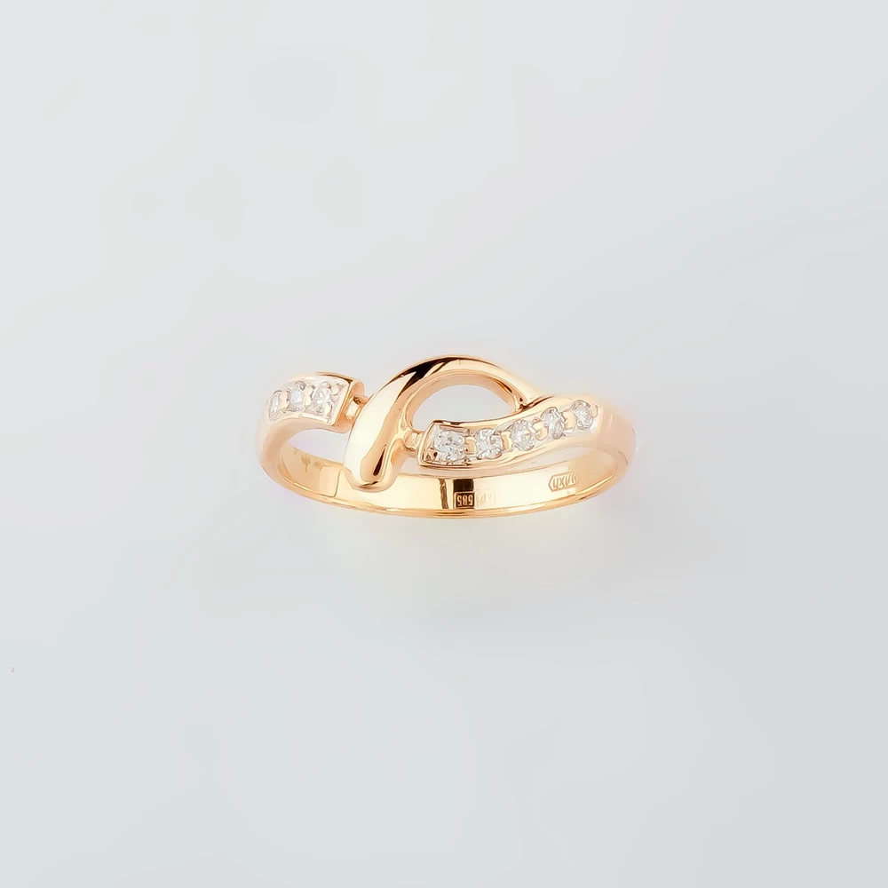 Кольцо с фианитом из красного золота 585 пробы