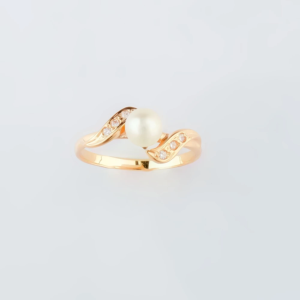 Кольцо с культивированным жемчугом из красного золота 585 пробы