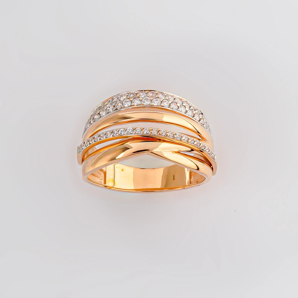 Кольцо с фианитом из красного золота 585 пробы