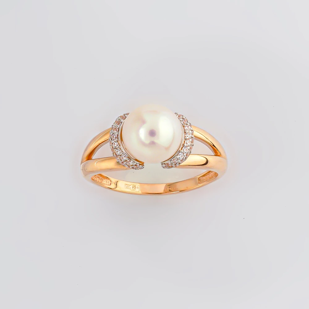 Кольцо с культивированным жемчугом из красного золота 585 пробы