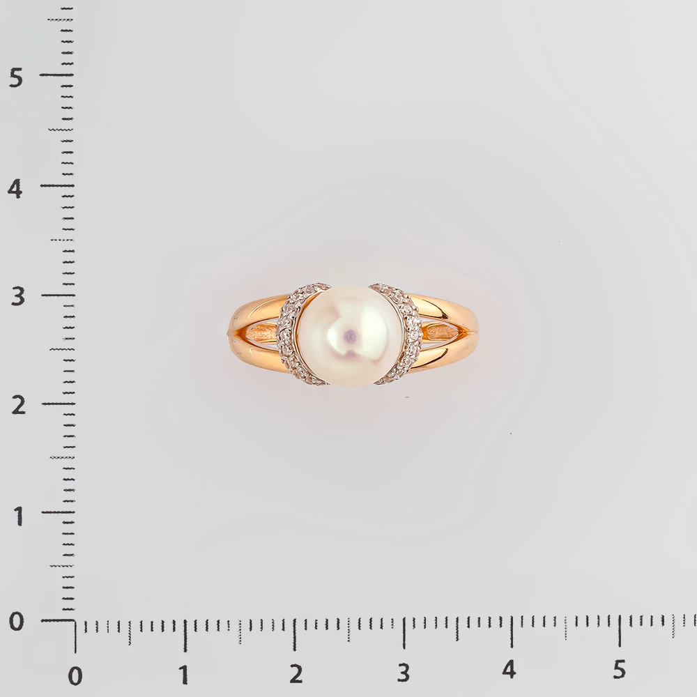 Кольцо с культивированным жемчугом из красного золота 585 пробы