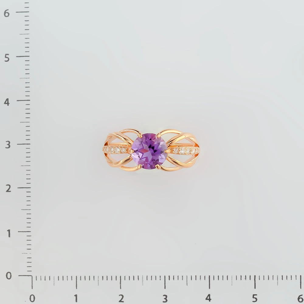 Кольцо с аметистом из красного золота 585 пробы