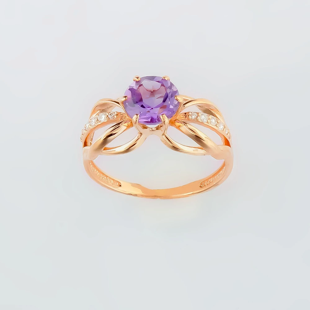 Кольцо с аметистом из красного золота 585 пробы