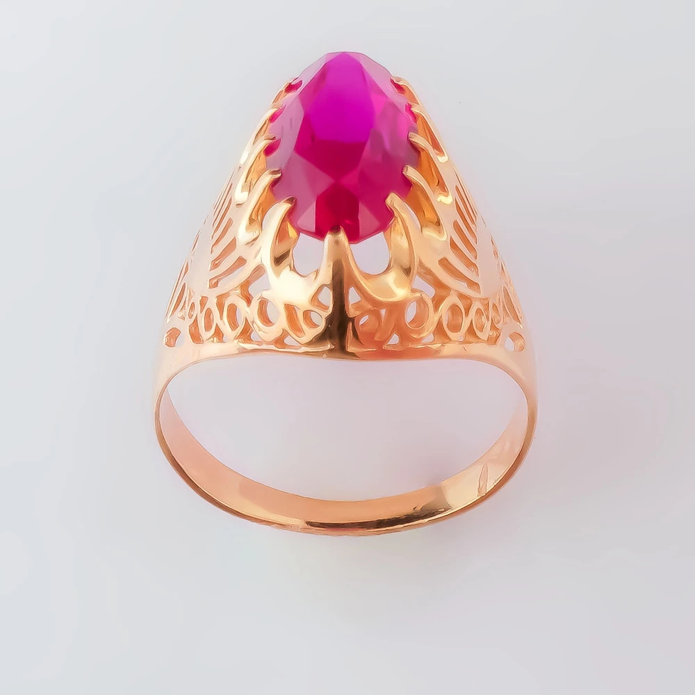 Кольцо с фианитом из красного золота 583 пробы