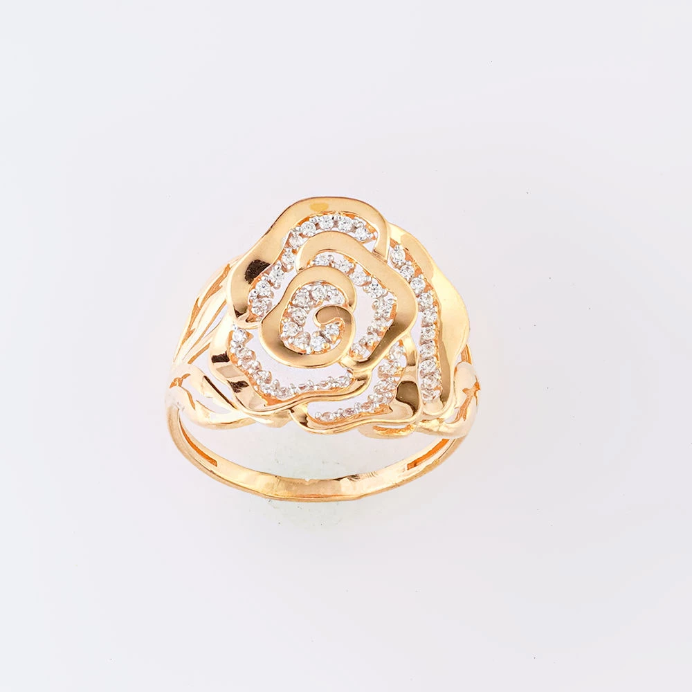 Кольцо с фианитом из красного золота 585 пробы