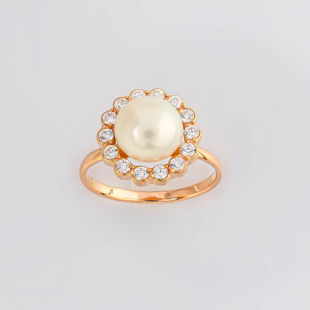 Кольцо с культивированным жемчугом из красного золота 585 пробы